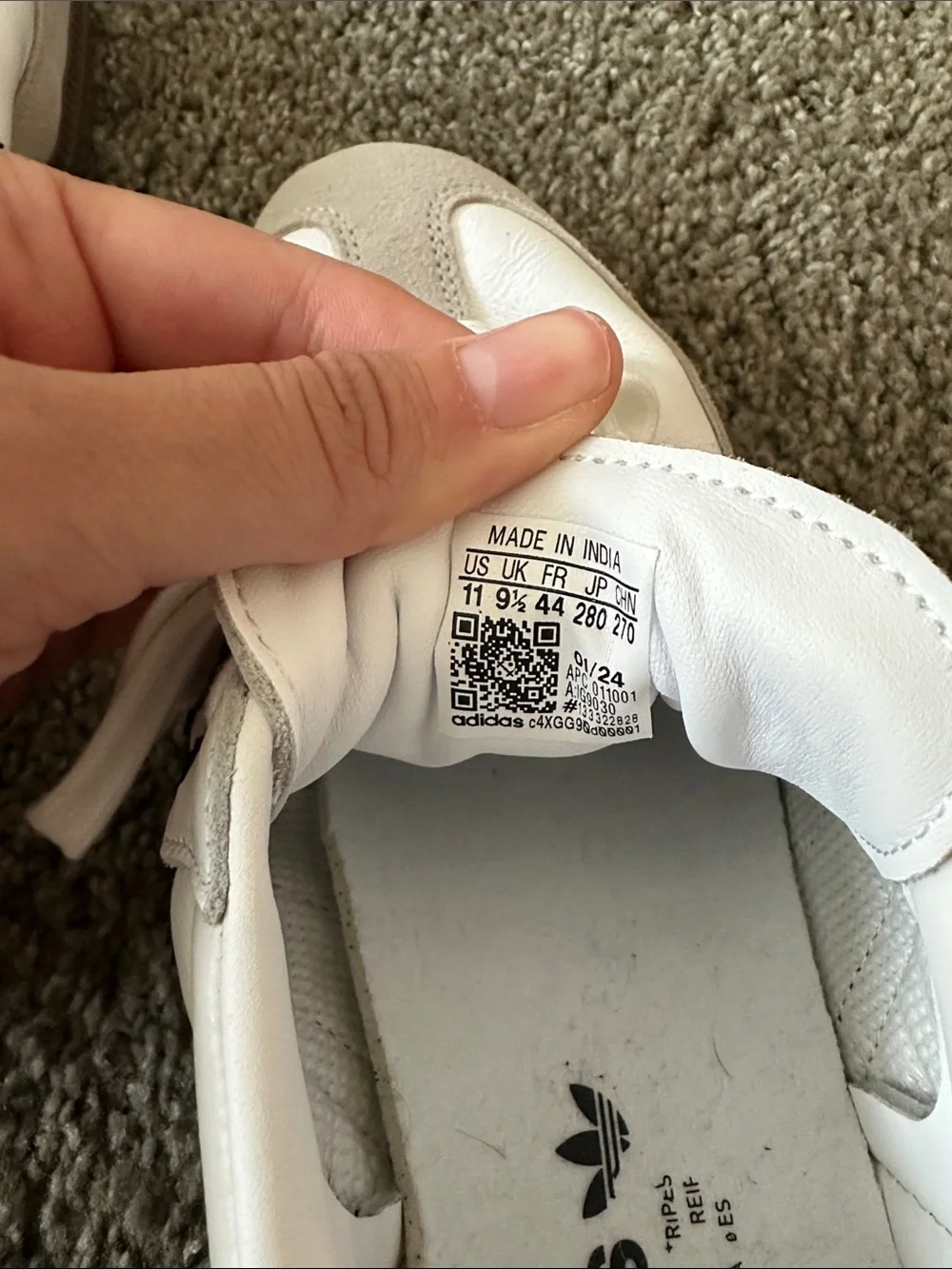 adidas Sambas White Leather Sneakers with Black Stripes and Gray Suede - Picture 6 of 6
